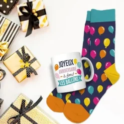 Coffret Cadeau Mug et Chaussettes pour homme - Joyeux Anniversaire à fond les ballons