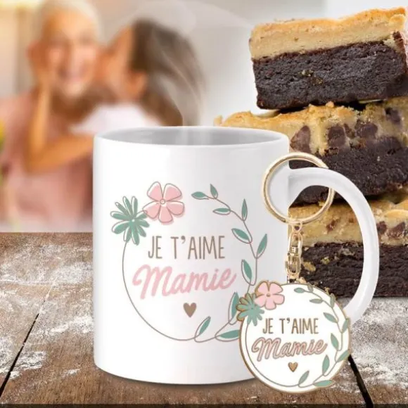 Coffret Cadeau Mug et Porte-clés - Je t'aime Mamie