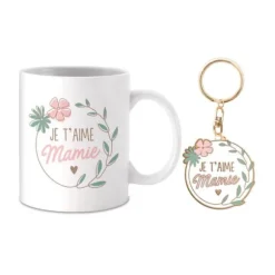 Coffret Cadeau Mug et Porte-clés - Je t'aime Mamie