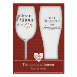 Coffret Duo - Verre à vin et verre à bière - Saint-Valentin - Collection Chéri Chérie
