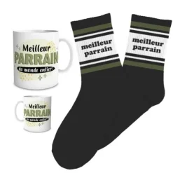 Coffret Mug et Chaussettes "Meilleur Parrain" pour homme - Collection Famille d'Amour