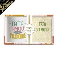 Coffret Mug et Chaussettes à paillettes "Tata d'Amour" pour femme - Collection Famille d'Amour