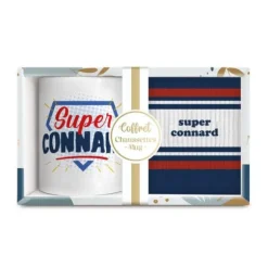 Coffret Mug et Chaussettes "Super Connard" pour homme - Collection Famille d'Amour