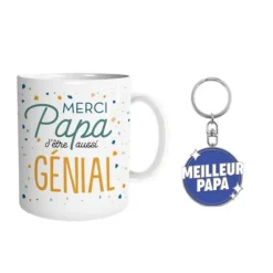 Coffret Mug "Merci Papa" et Porte-clés "Meilleur Papa"