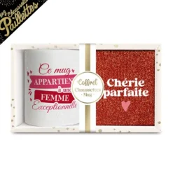 Coffret Mug à paillettes et Chaussettes à paillettes pour femme - Saint-Valentin - Collection Chéri Chérie