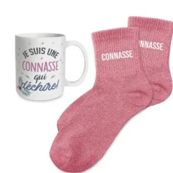 Coffret Mug à paillettes et Chaussettes à paillettes pour femme - Collection Famille d'Amour - Modèle au choix