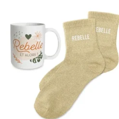 Coffret Mug à paillettes et Chaussettes à paillettes pour femme - Collection Famille d'Amour - Modèle au choix