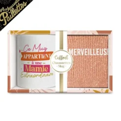 Coffret Mug à paillettes "Mamie Extraordinaire" et Chaussettes à paillettes "Merveilleuse" pour femme - Collection Famille d'Amour
