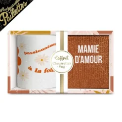 Coffret Mug à paillettes "Mamie Chérie" et Chaussettes à paillettes "Mamie d'Amour" - Collection Mamie Chérie