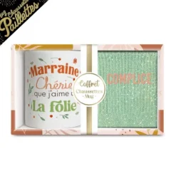Coffret Mug à paillettes "Marraine Chérie" et Chaussettes à paillettes "Complice" pour femme - Collection Famille d'Amour
