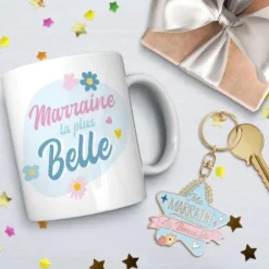 Coffret Mug à paillettes "Merci Maman" et Porte-clés à paillettes "Maman je t'aime"