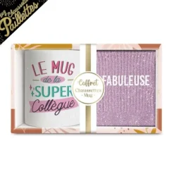 Coffret Mug à paillettes "Super Collègue" et Chaussettes à paillettes "Fabuleuse" pour femme - Collection Famille d'Amour