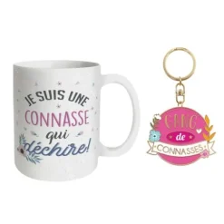 Coffret Mug à paillettes "Une connasse qui déchire" et Porte-clés "Gang de Connasses"