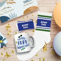 Coffret Mug "Papy super cool" et Chaussettes "Papy fun" pour homme - Collection Famille d'Amour