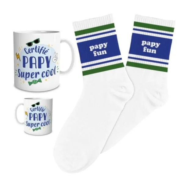 Coffret Mug "Papy super cool" et Chaussettes "Papy fun" pour homme - Collection Famille d'Amour