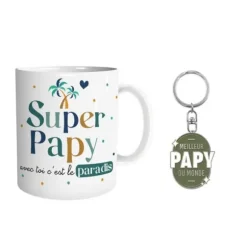 Coffret Mug "Super Papy" et Porte-clés "Meilleur Papy du monde"