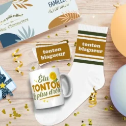 Coffret Mug "Tonton le plus drôle" et Chaussettes "Tonton blagueur" pour homme - Collection Famille d'Amour