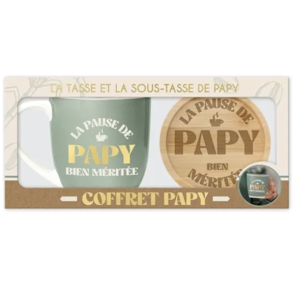 Coffret Tasse à café "La pause de Papy bien méritée" - Collection Papy d'Amour