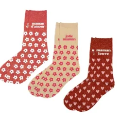 Coffret Trio de chaussettes à paillettes pour femme - Maman - Collection Famille d'Amour