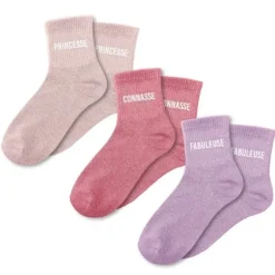 Coffret Trio de chaussettes à paillettes pour femme - Princesse, Connasse et Fabuleuse - Collection Famille d'Amour
