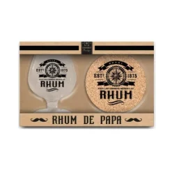 Coffret verre + dessous de verre " Papa au Rhum "