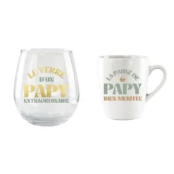 Coffret Verre "Le verre d'un Papy extraordinaire" et Tasse "La pause de Papy bien méritée" - Collection Papy d'Amour