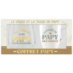 Coffret Verre "Le verre d'un Papy extraordinaire" et Tasse "La pause de Papy bien méritée" - Collection Papy d'Amour