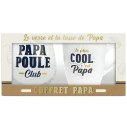 Coffret Verre "Papa Poule Club" et Tasse "Le plus cool c'est Papa" - Collection Papa Parfait