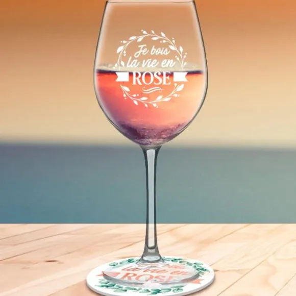 Coffret Verre à Vin " Je bois la vie en rose "
