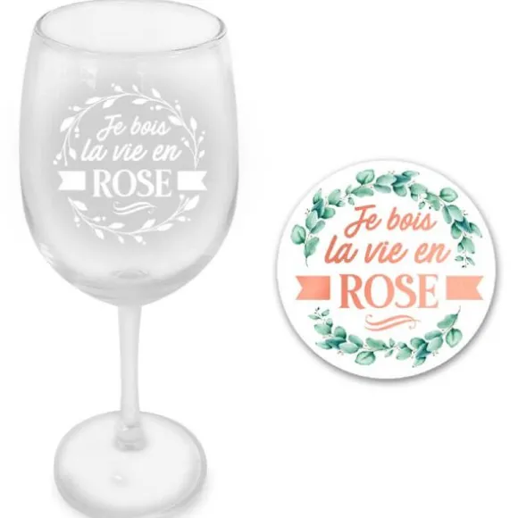 Coffret Verre à Vin " Je bois la vie en rose "