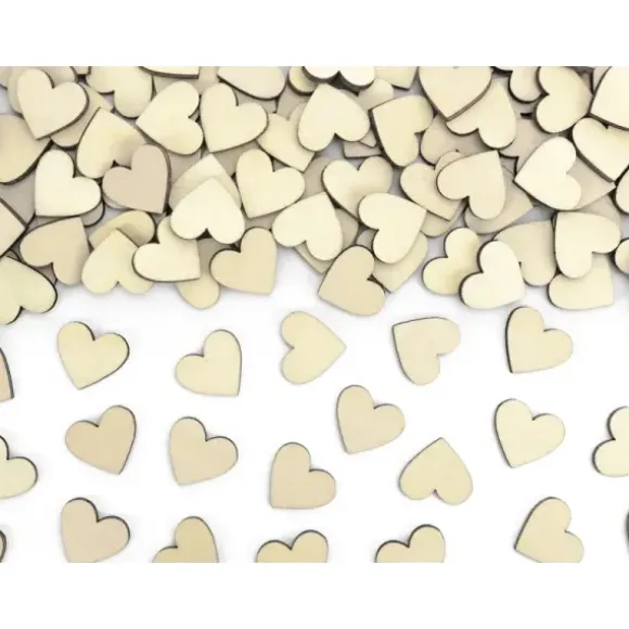 50 confettis de table en forme de cœur en bois