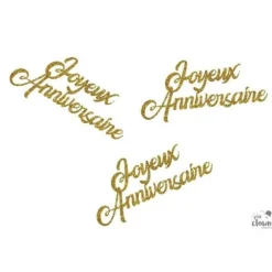 30 confettis de table à paillettes dorées  "Joyeux Anniversaire"