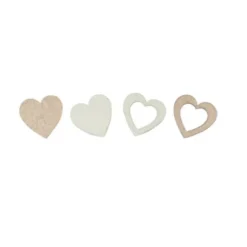 12 Confettis en forme de Cœur en Bois - Rose Gold Métallisé et Blanc