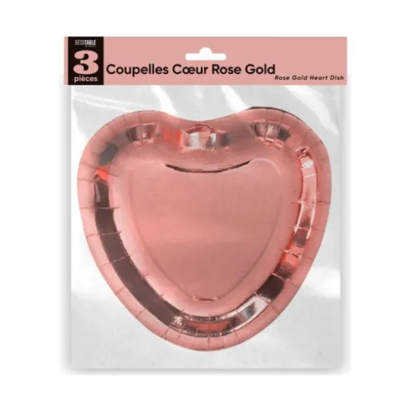 3 coupelles en forme de Cœur - Rose Gold - 20 cm