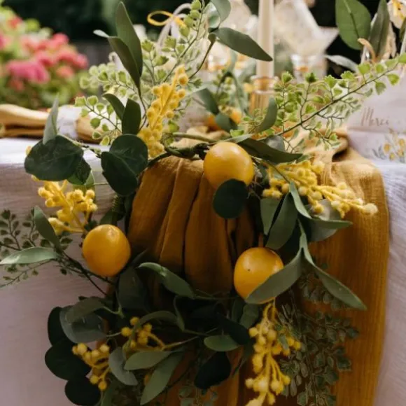 Couronne de citron, mimosa et feuillage - 40 cm
