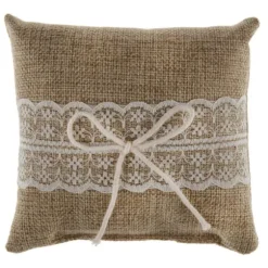 Coussin pour alliances naturel avec dentelle
