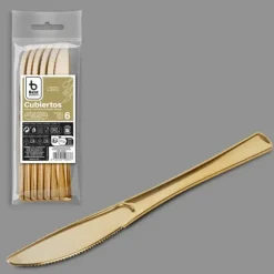 6 couteaux en or en plastique réutilisable - 20 cm