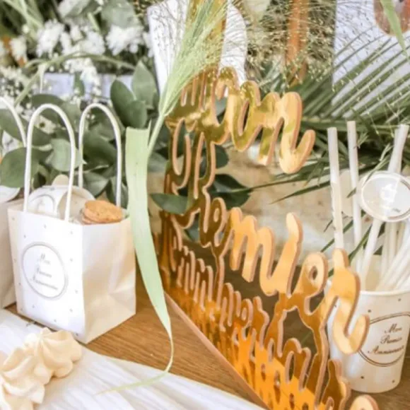 Déco dorée sur socle en bois - Mon Premier Anniversaire