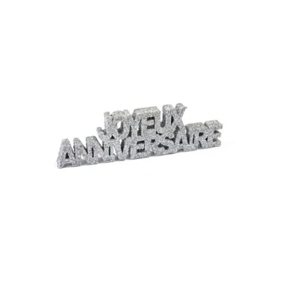Décoration de Table "Joyeux Anniversaire" - Paillettes Argent