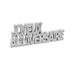 Décoration de Table "Joyeux Anniversaire" 30cm - Paillettes Argent