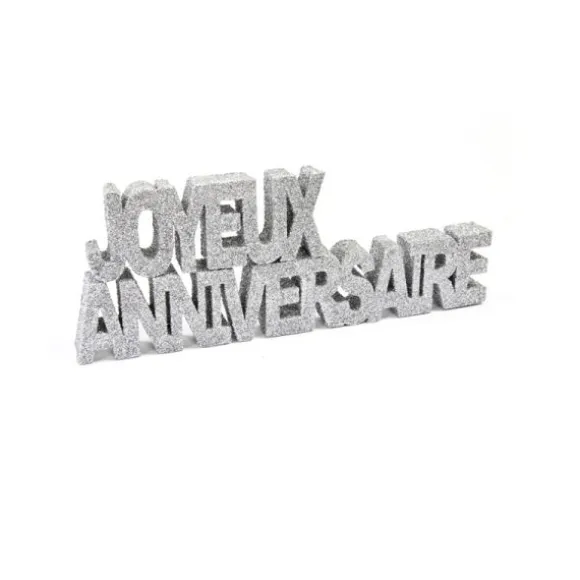 Décoration de Table "Joyeux Anniversaire" 30cm - Paillettes Argent