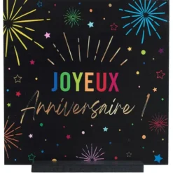 Décoration à poser "Joyeux Anniversaire" en bois - 20 x 4 x 20 cm - Collection Festicolor - Couleur au choix