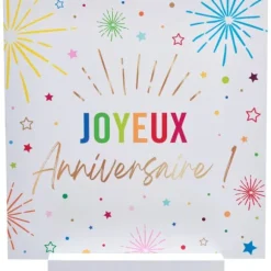 Décoration à poser "Joyeux Anniversaire" en bois - 20 x 4 x 20 cm - Collection Festicolor - Couleur au choix