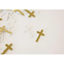 20 décorations de table à parsemer - Croix - Blanc et Or