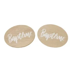 6 décorations de table à parsemer en bois naturel - Baptême