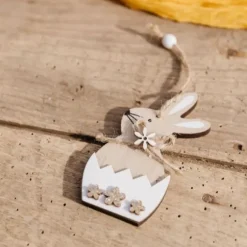 2 décorations à suspendre de Pâques - Lapinou avec œuf en bois - 10 x 5,2 cm
