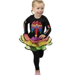 Déguisement Fille - Robe Squelette Arc-en-Ciel - Taille 3-4 ans