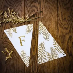 5 Fanions Blancs et Paillettes Or 