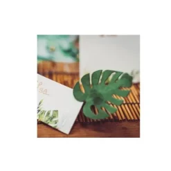 4 Feuilles Tropicales en Velours - Vert & Or - 5,8 x 7 cm