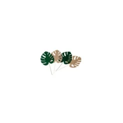 4 Feuilles Tropicales en Velours - Vert & Or - 5,8 x 7 cm